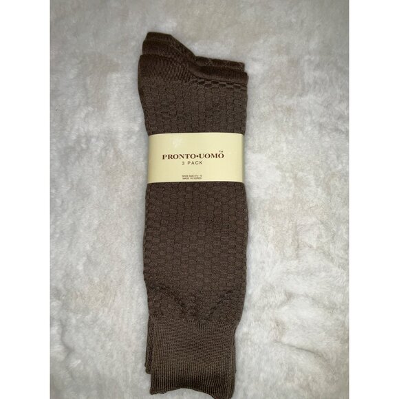 Pronto Uomo Men's 3 pr. Medium Brown Dress Socks shoe size 6.5-12 - Picture 1 of 3